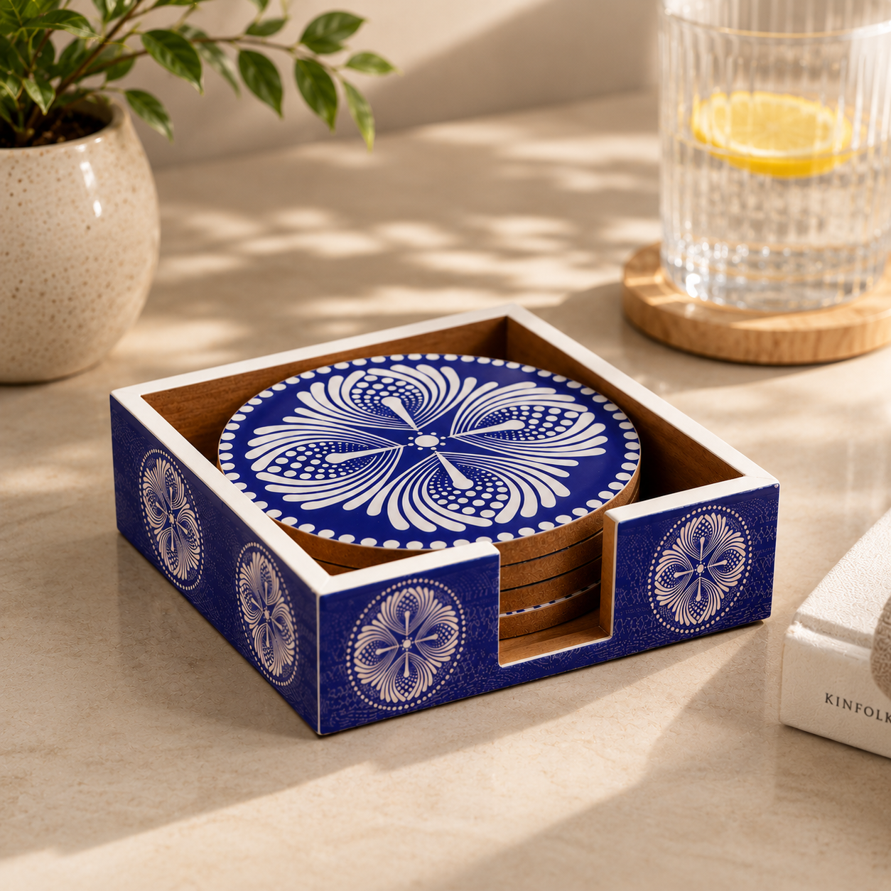 Azure Bloom Coaster Set