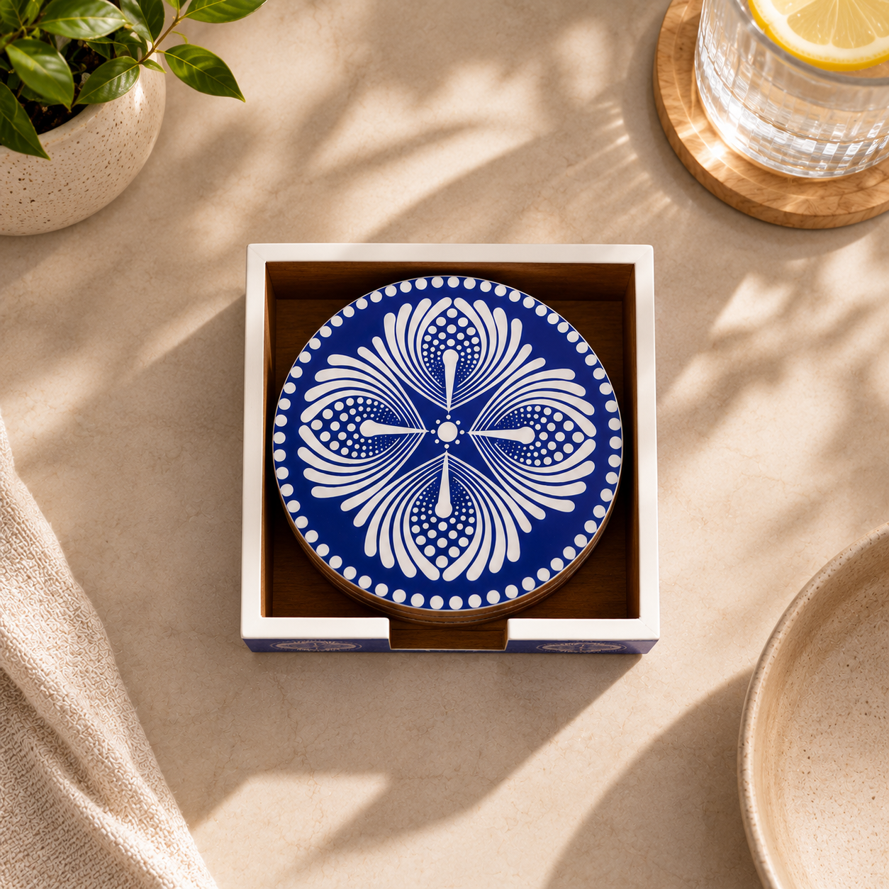 Azure Bloom Coaster Set