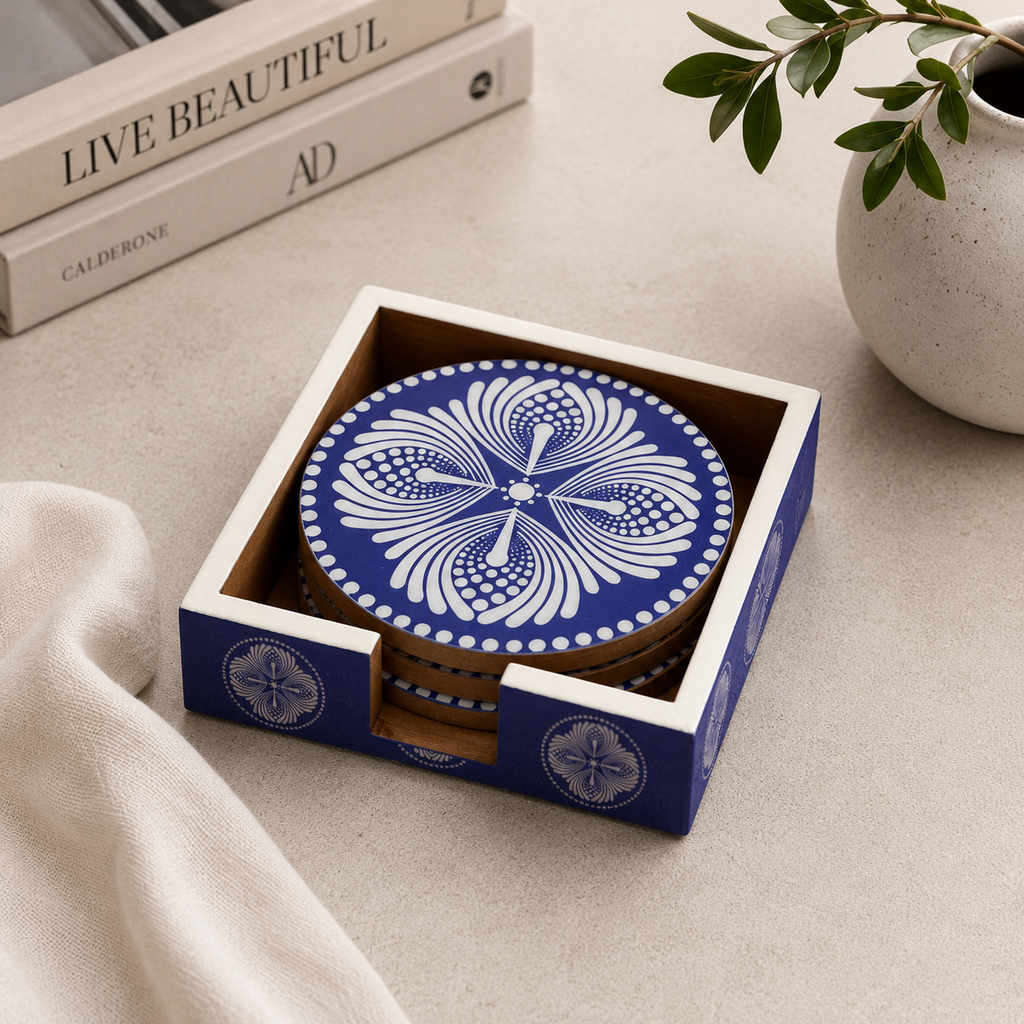 Azure Bloom Coaster Set