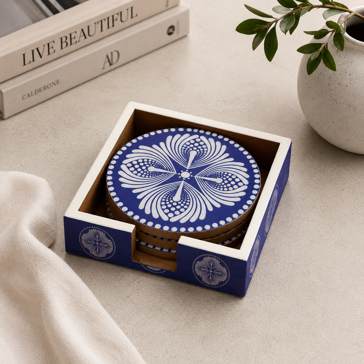 Azure Bloom Coaster Set