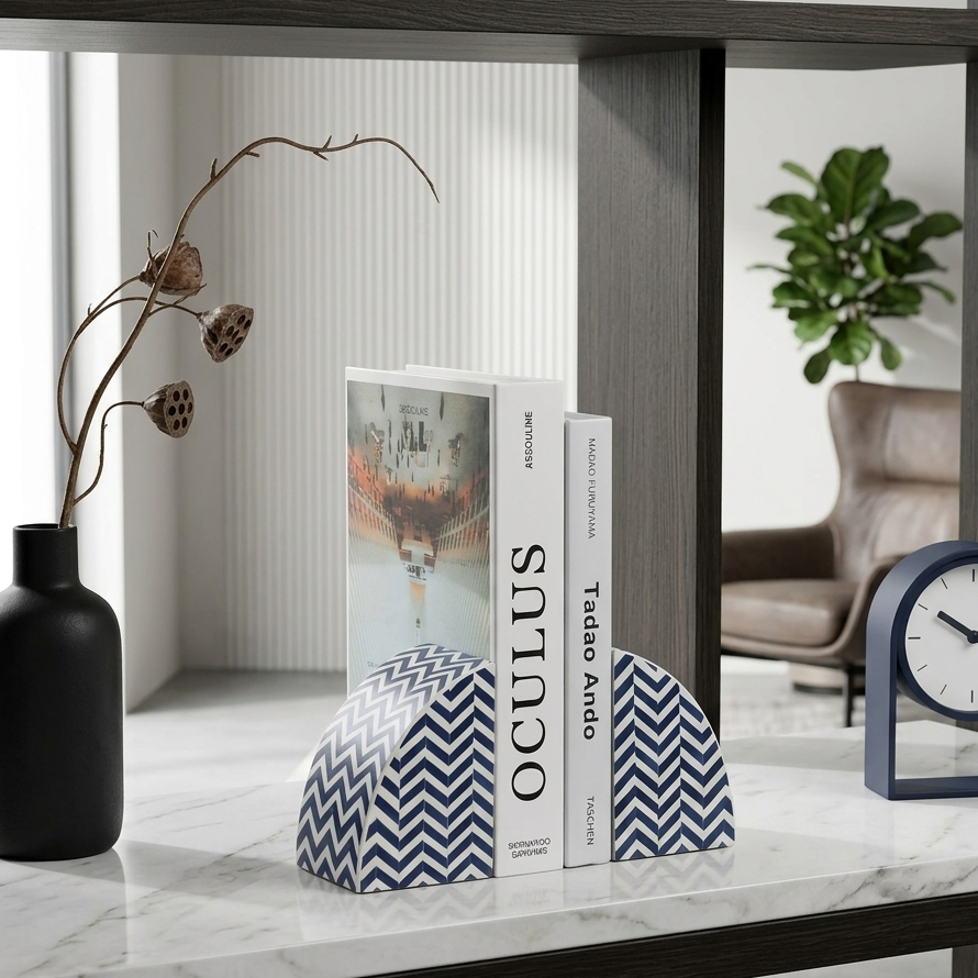 Indigo Chevron Bookends