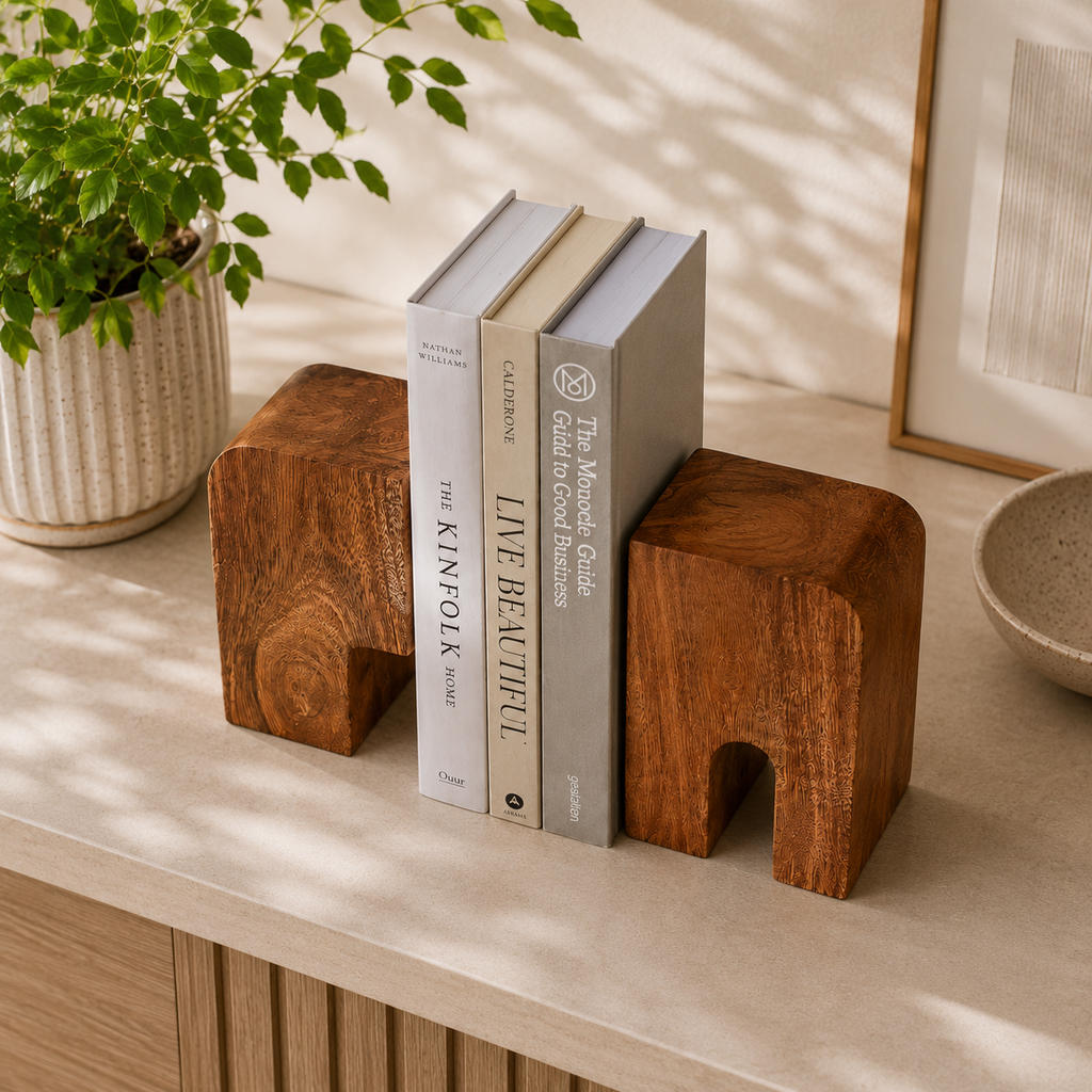 Elephant Wooden Bookend Set