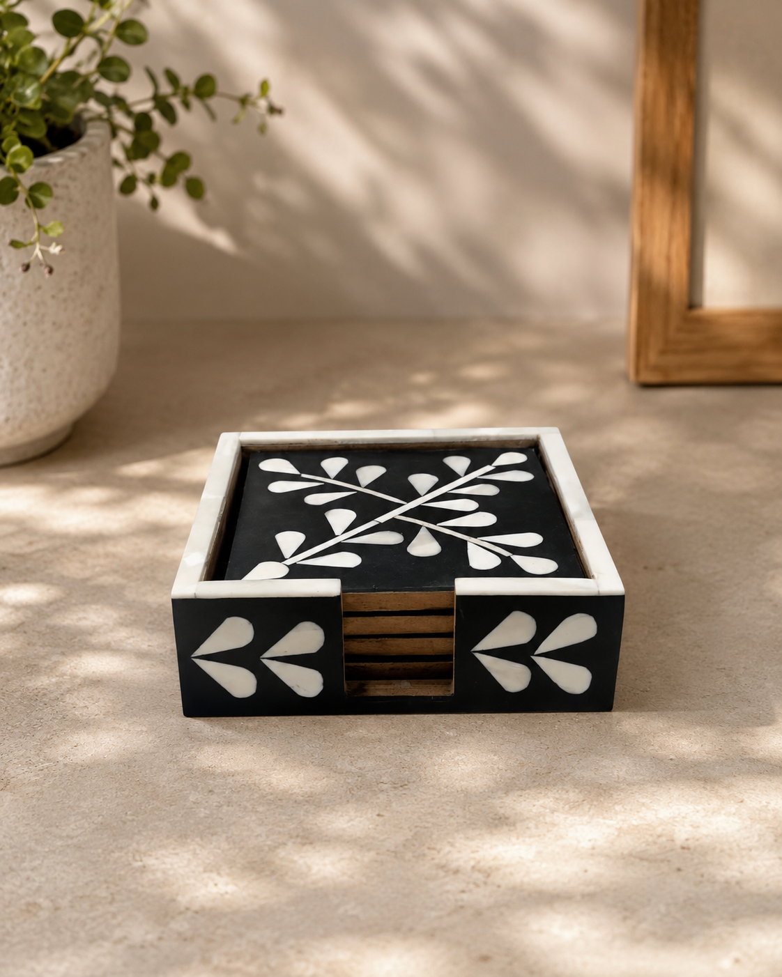 Indigo Bone Inlay Coaster Set
