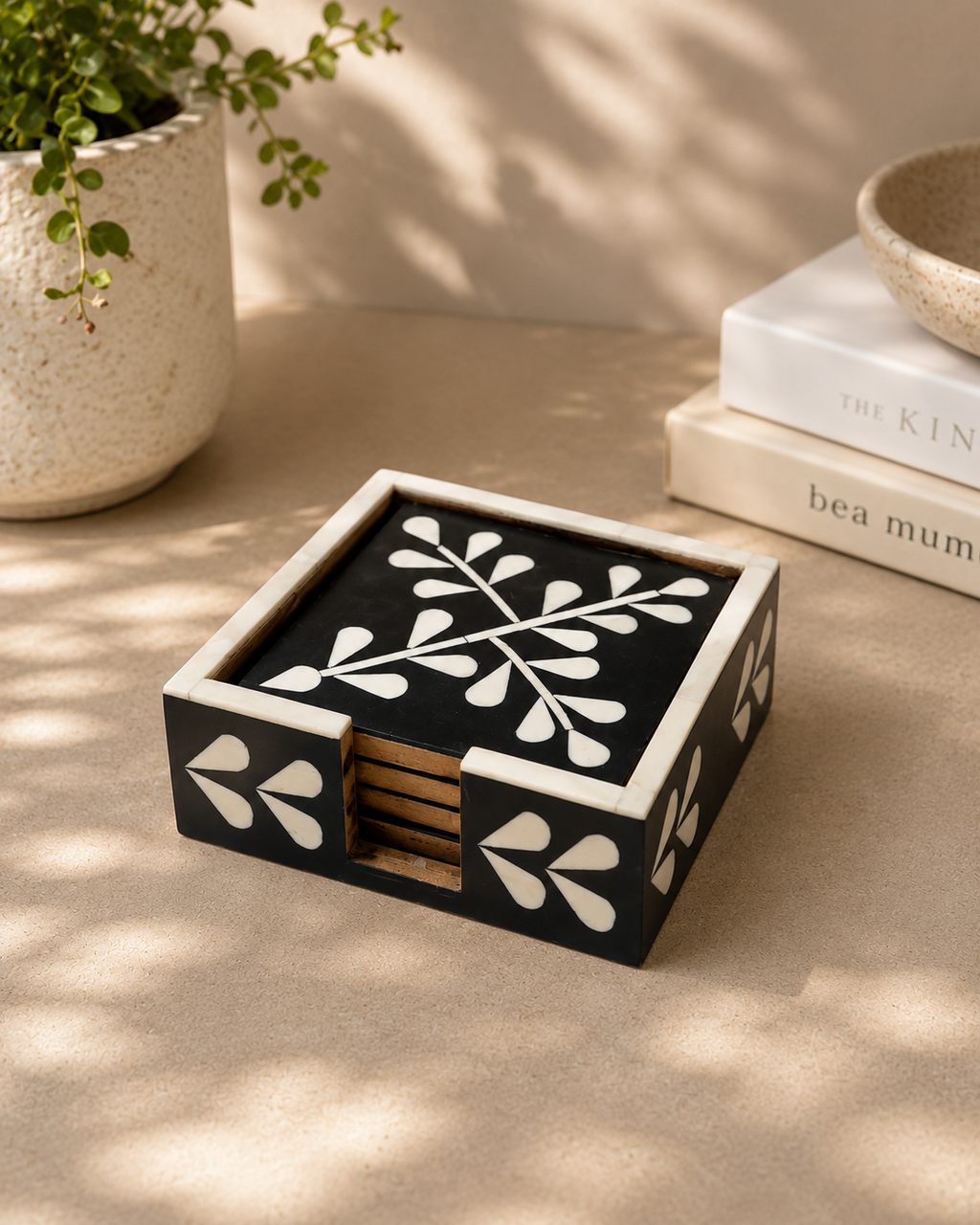 Indigo Bone Inlay Coaster Set