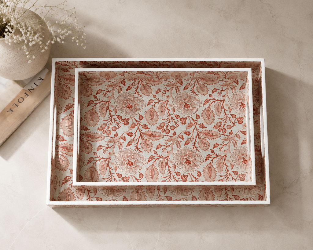 Crimson Bloom Tray Set (Set of 2)