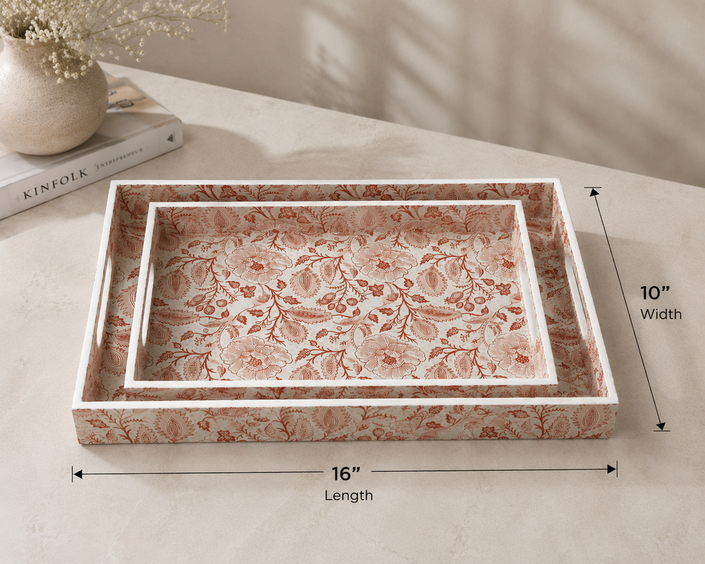 Crimson Bloom Tray Set (Set of 2)