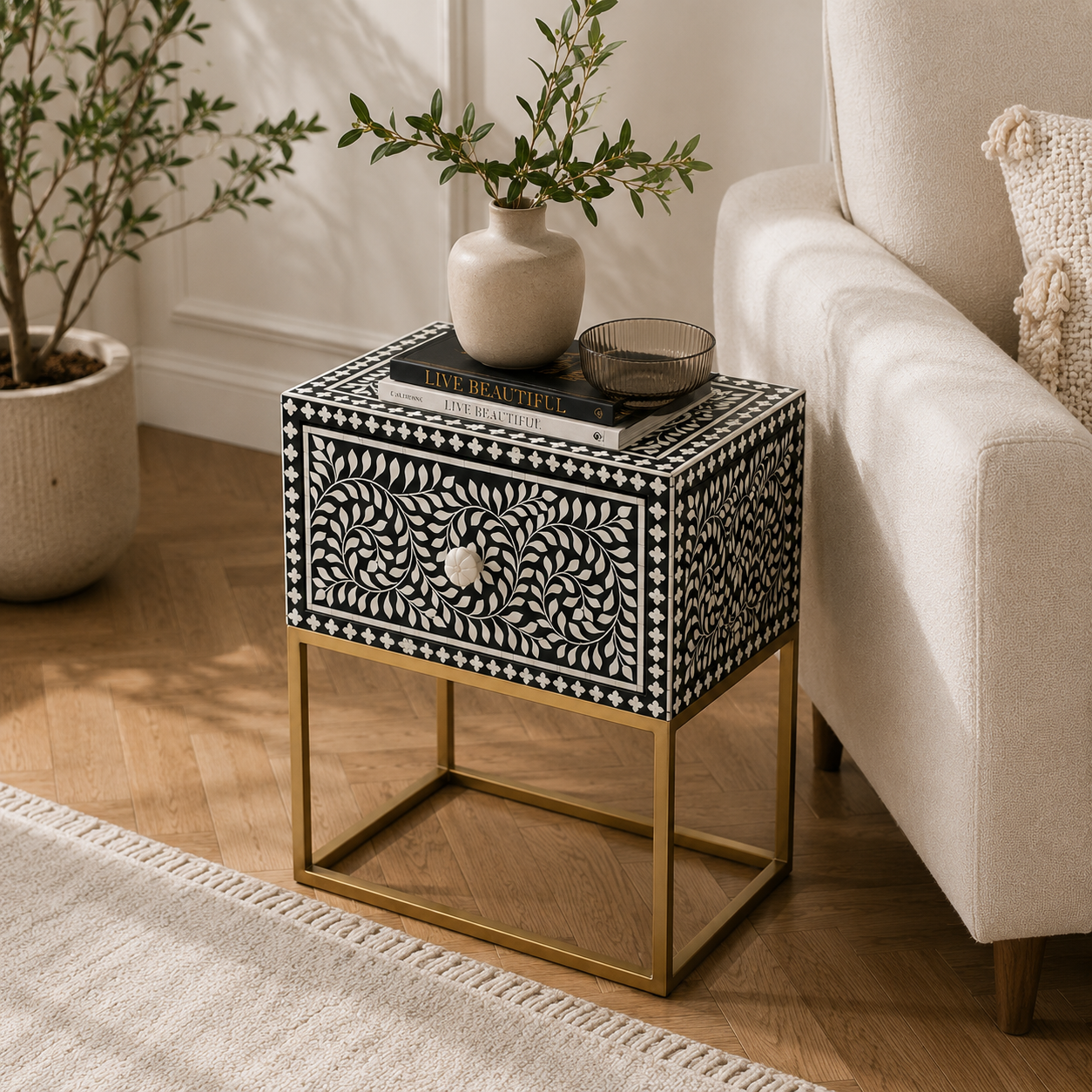 Noir Bone Inlay Side Table