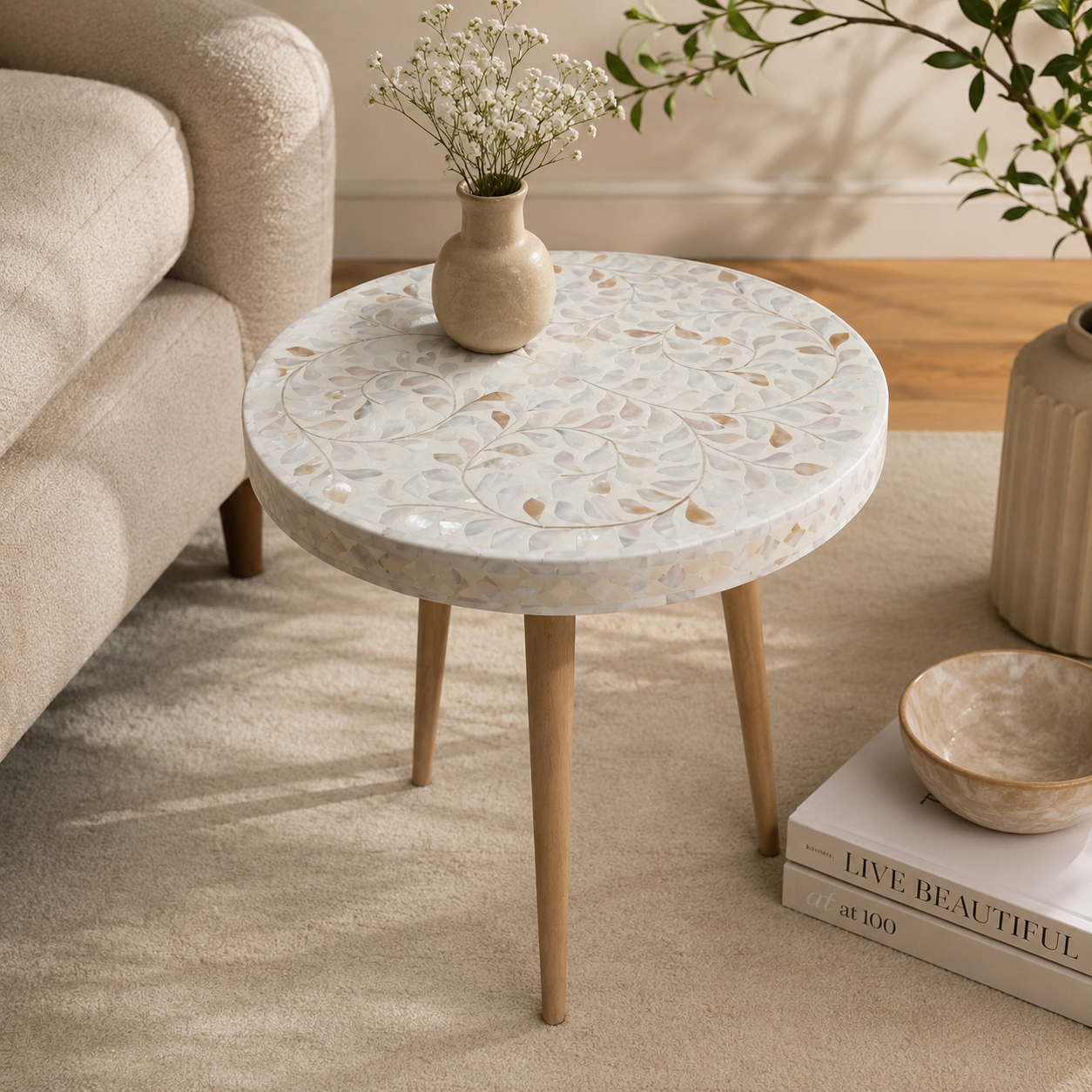 Ivory Mother of Pearl Side Table