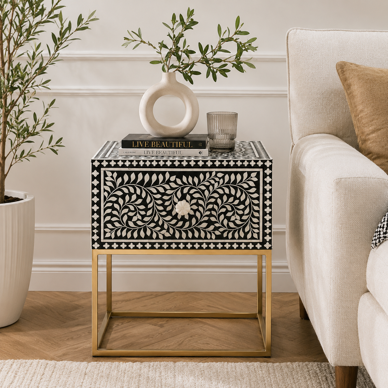 Noir Bone Inlay Side Table