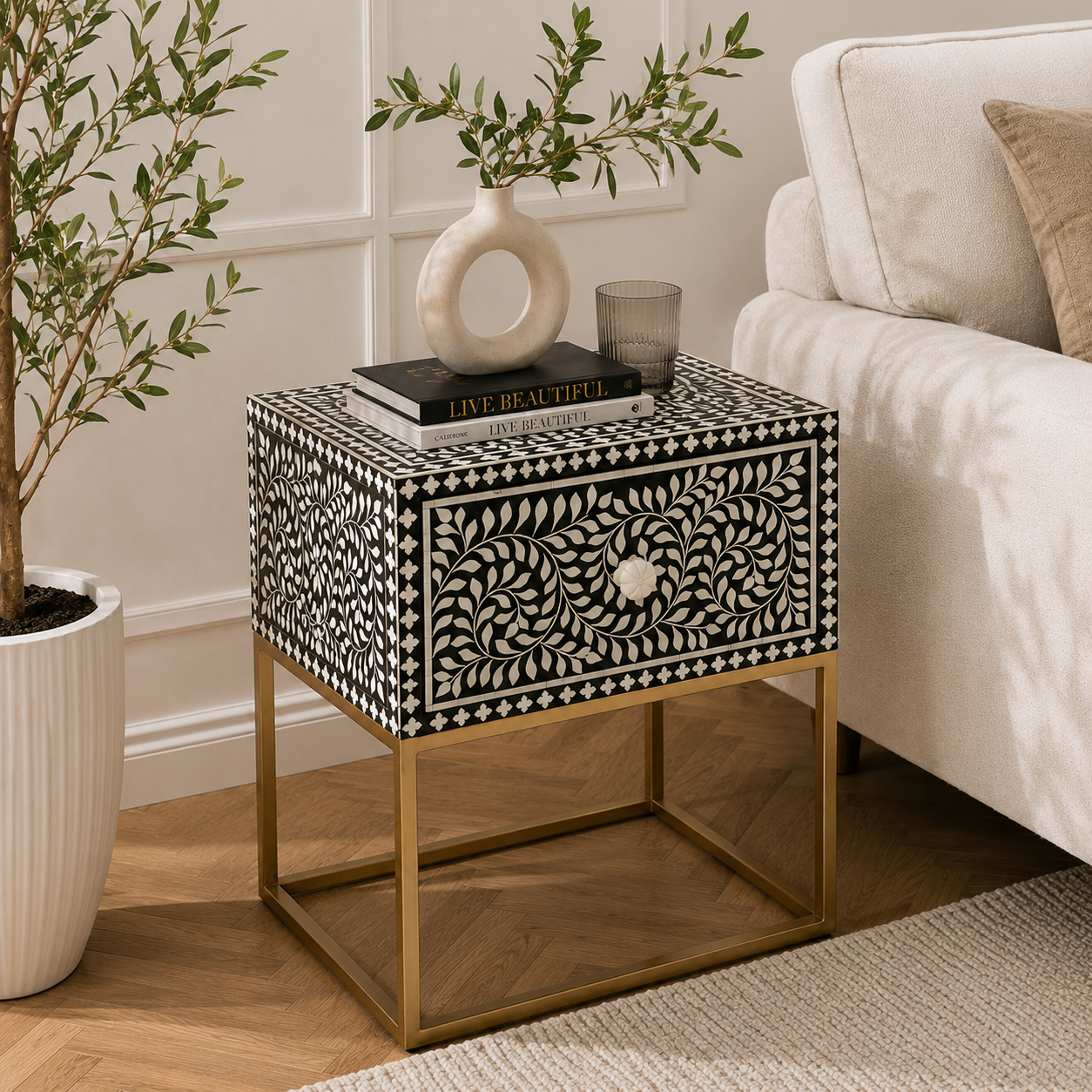 Noir Bone Inlay Side Table