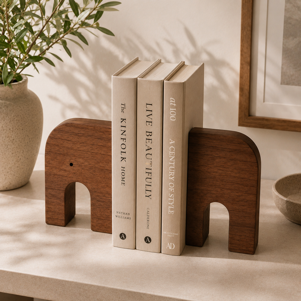 Elephant Wooden Bookend Set