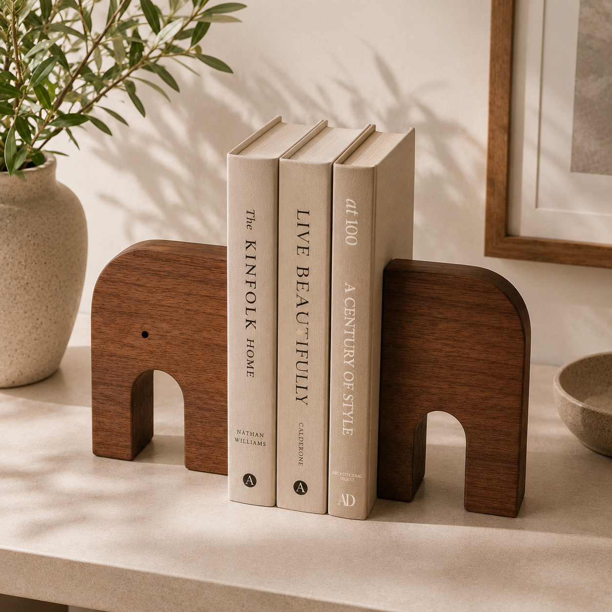 Elephant Wooden Bookend Set
