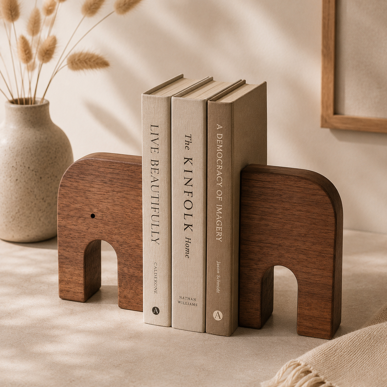 Elephant Wooden Bookend Set