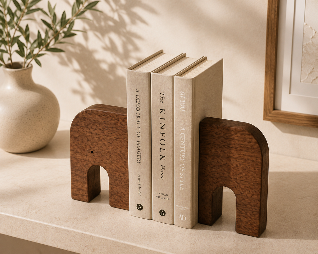 Elephant Wooden Bookend Set