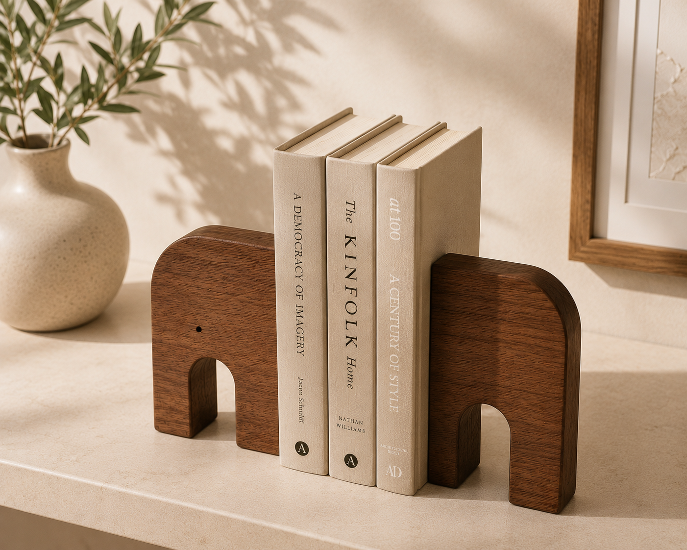 Elephant Wooden Bookend Set