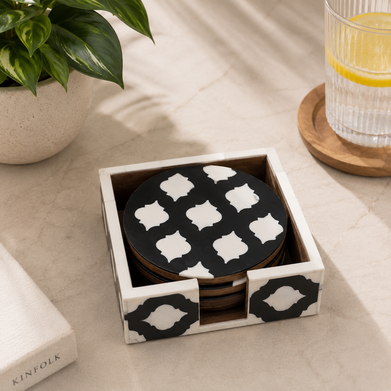 Ivory Bone Inlay Coaster