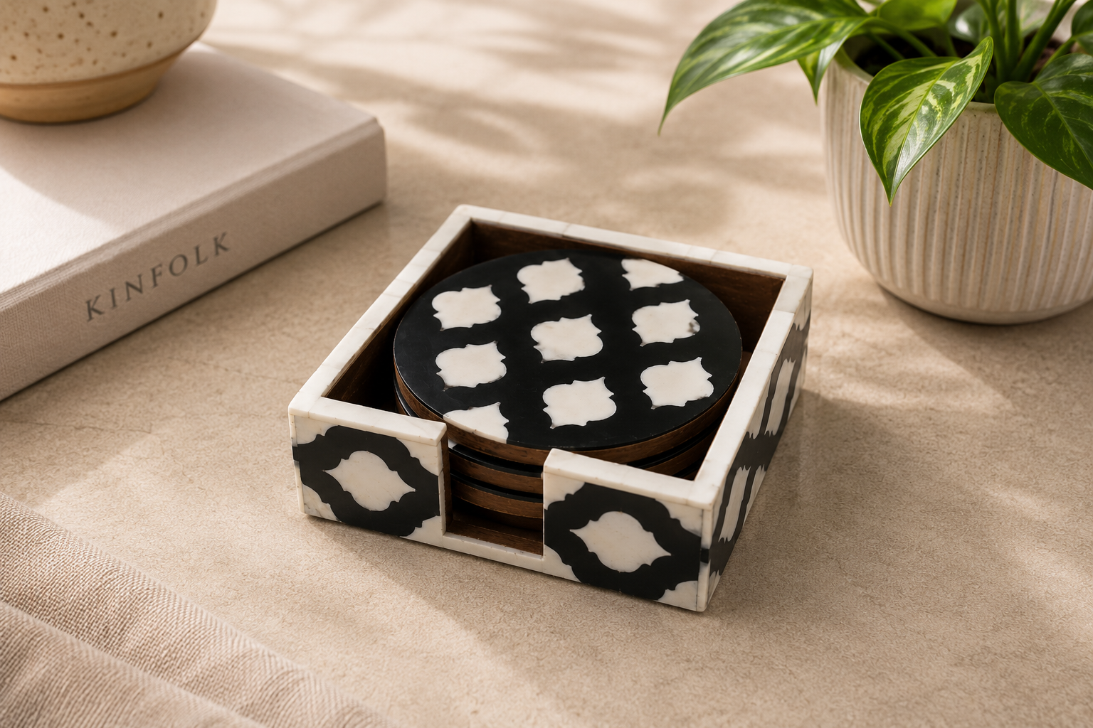 Ivory Bone Inlay Coaster