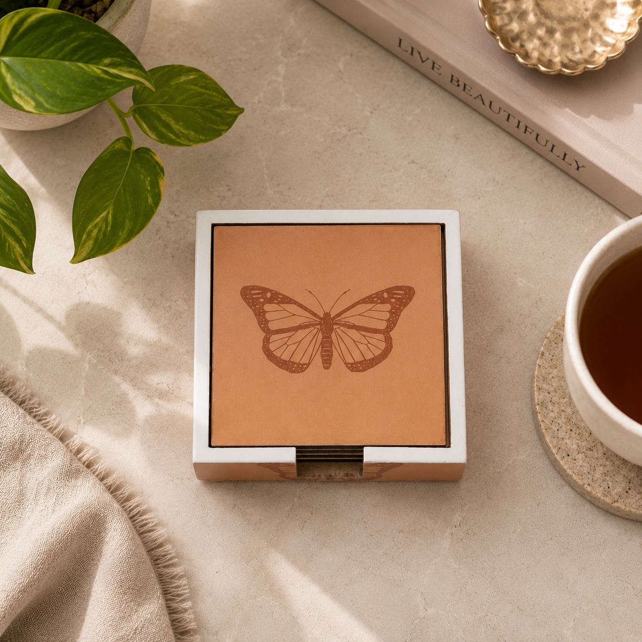 Blush Butterfly Coaster Set