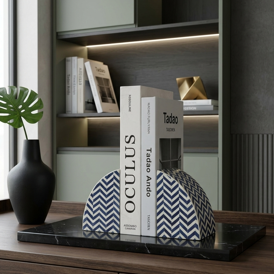Indigo Chevron Bookends