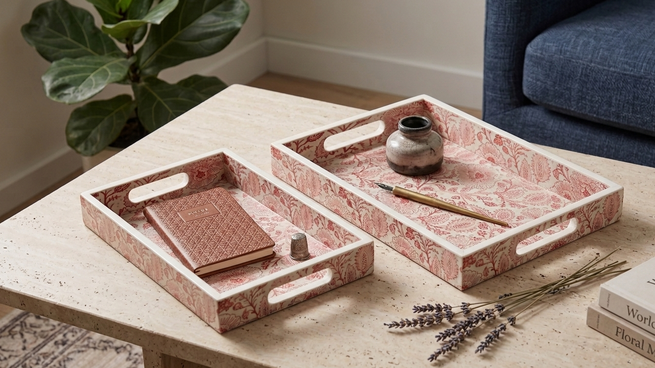 Crimson Bloom Tray Set (Set of 2)