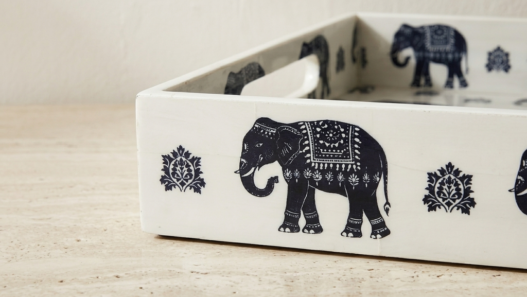 Indigo Elephant Tray Set (Set of 2)