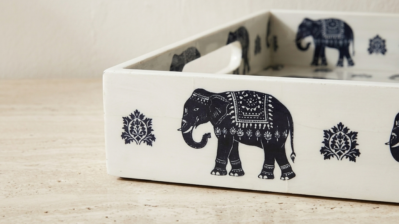 Indigo Elephant Tray Set (Set of 2)