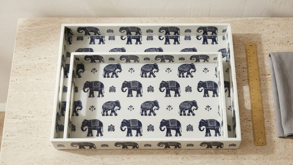 Indigo Elephant Tray Set (Set of 2)