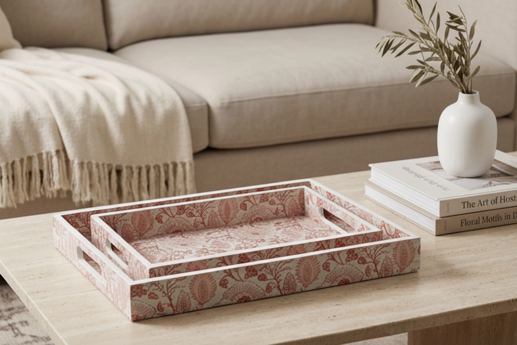 Crimson Bloom Tray Set (Set of 2)