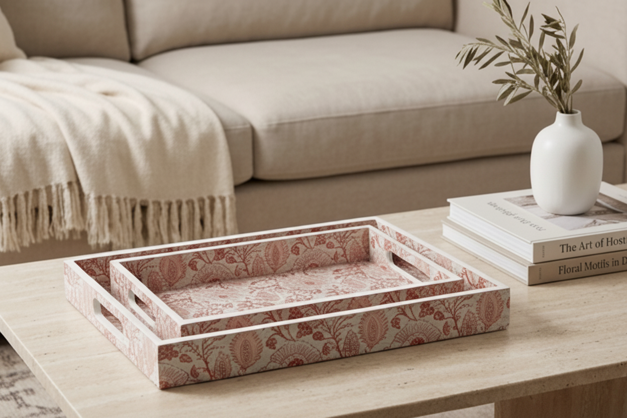 Crimson Bloom Tray Set (Set of 2)