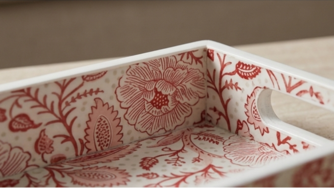Crimson Bloom Tray Set (Set of 2)