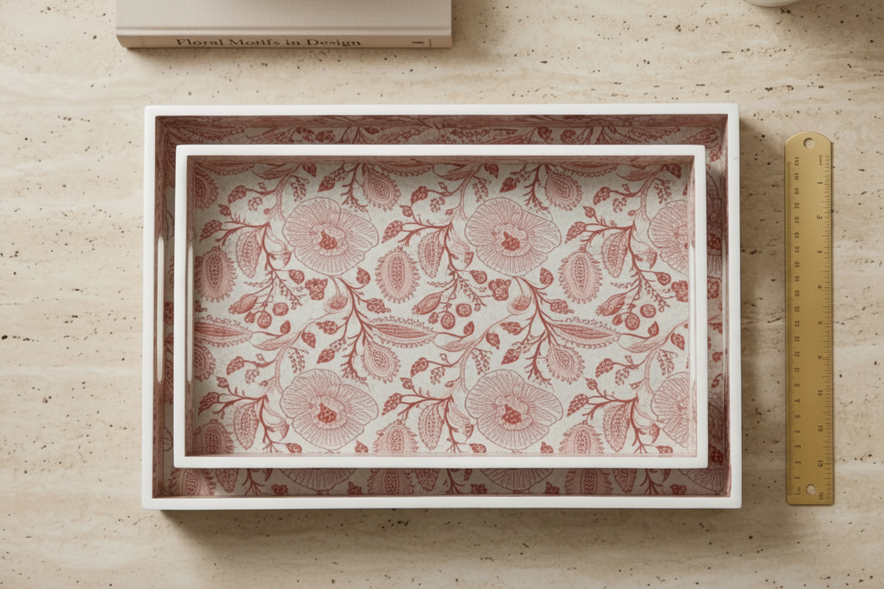 Crimson Bloom Tray Set (Set of 2)