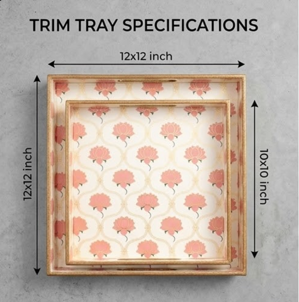 Blush Lotus Wooden Tray Set (Set of 2)