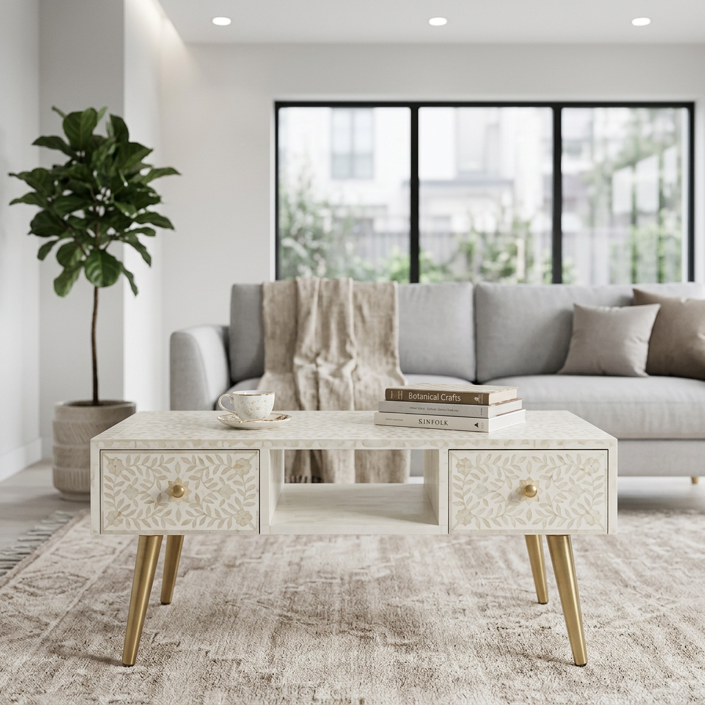 White Inlay Coffee Table