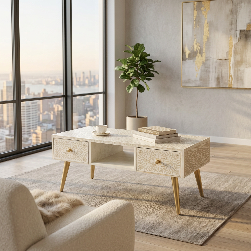 White Inlay Coffee Table